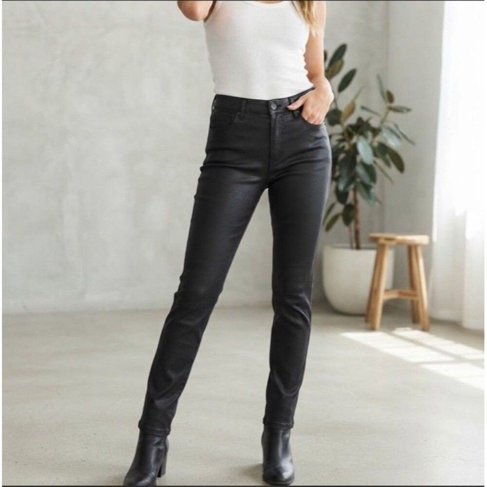 Social Standard Sanctuary Faux Leather Coated Ankle Skinny Pants Black Sz 6 Cool
